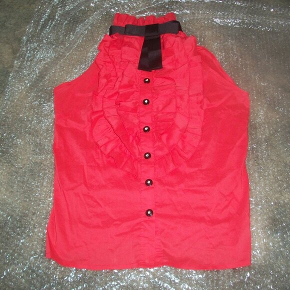 womens tuxedo blouse.Detachable bowtie.button front.ruffled.size Junior large - Picture 1 of 3